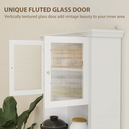 Tole Wooden White 4 Door Kitchen Cupboard With Drawer Glass Doors And OFauxn Counter