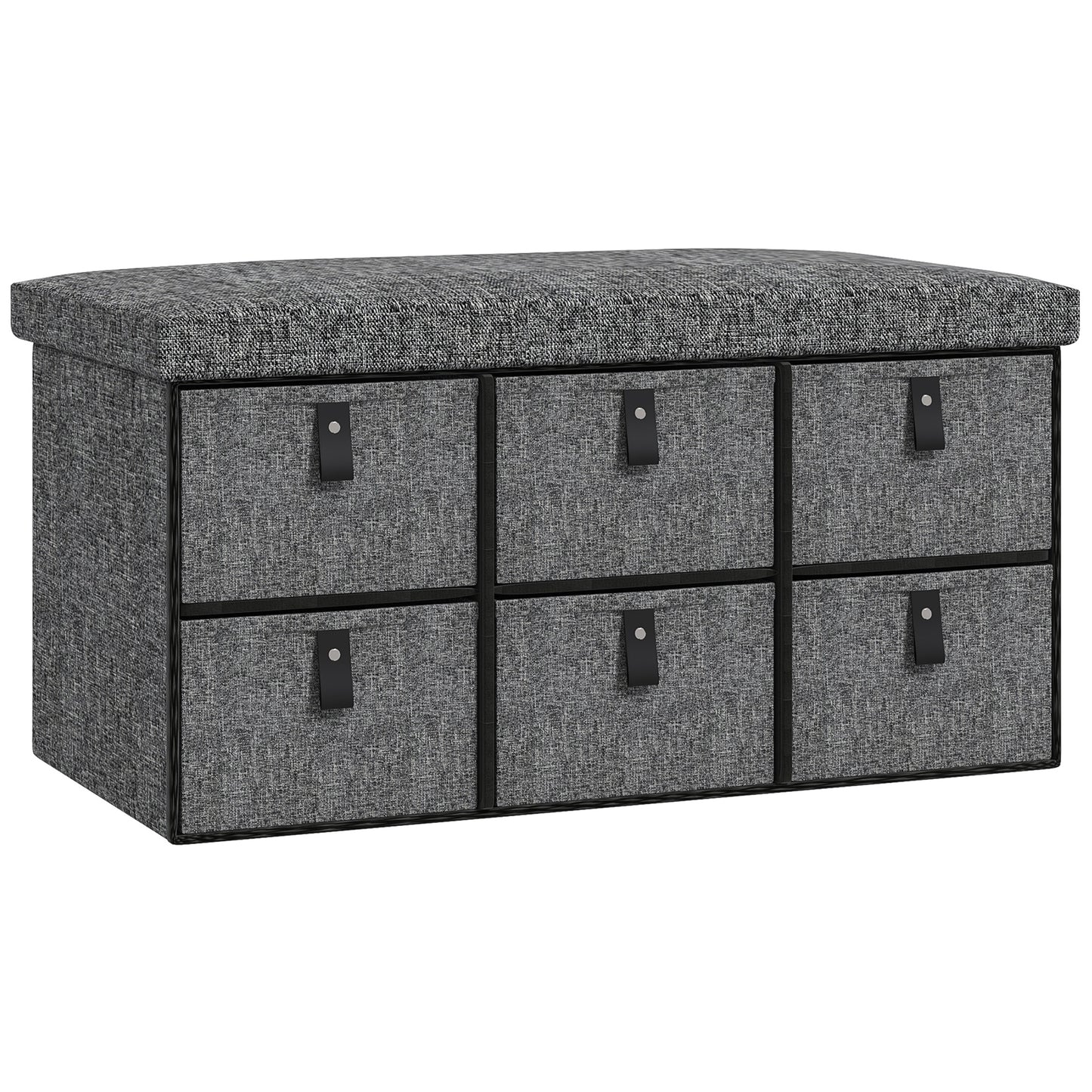 Varare Dark Grey Fabric 6 Drawer Shoe Storage Bench With Cushioned Seat