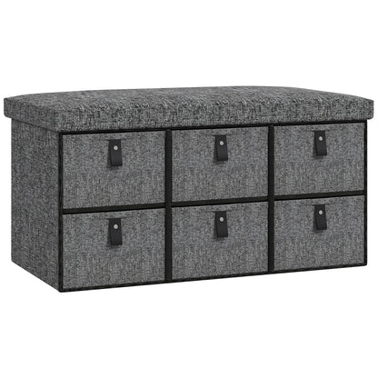 Varare Dark Grey Fabric 6 Drawer Shoe Storage Bench With Cushioned Seat