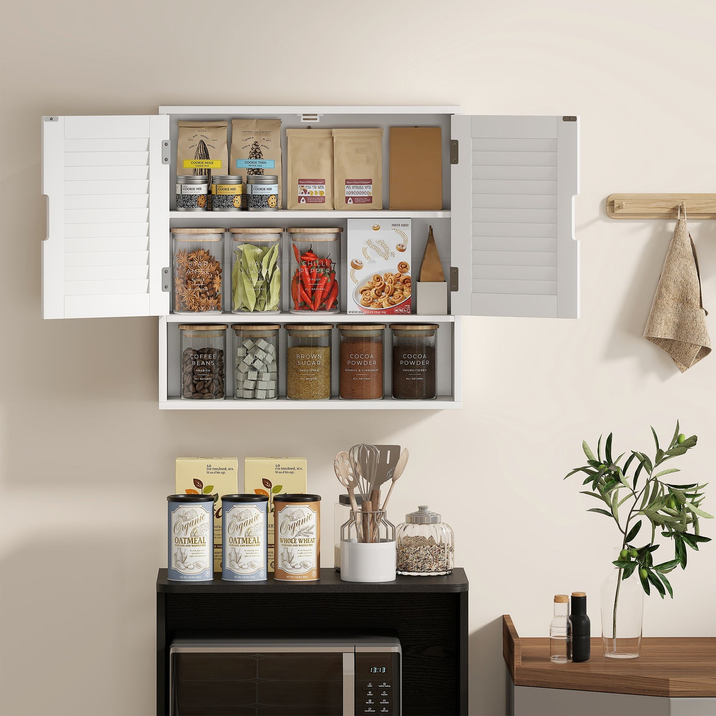 Conono Wall Mounted Bathroom Storage Cabinet With Adjustable Shelves White 60 x 20 x 60cm cm