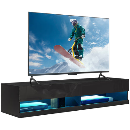 Vare 150cm High Gloss Black Floating TV Unit With LED Lighting For Screens Up To 65 Inches