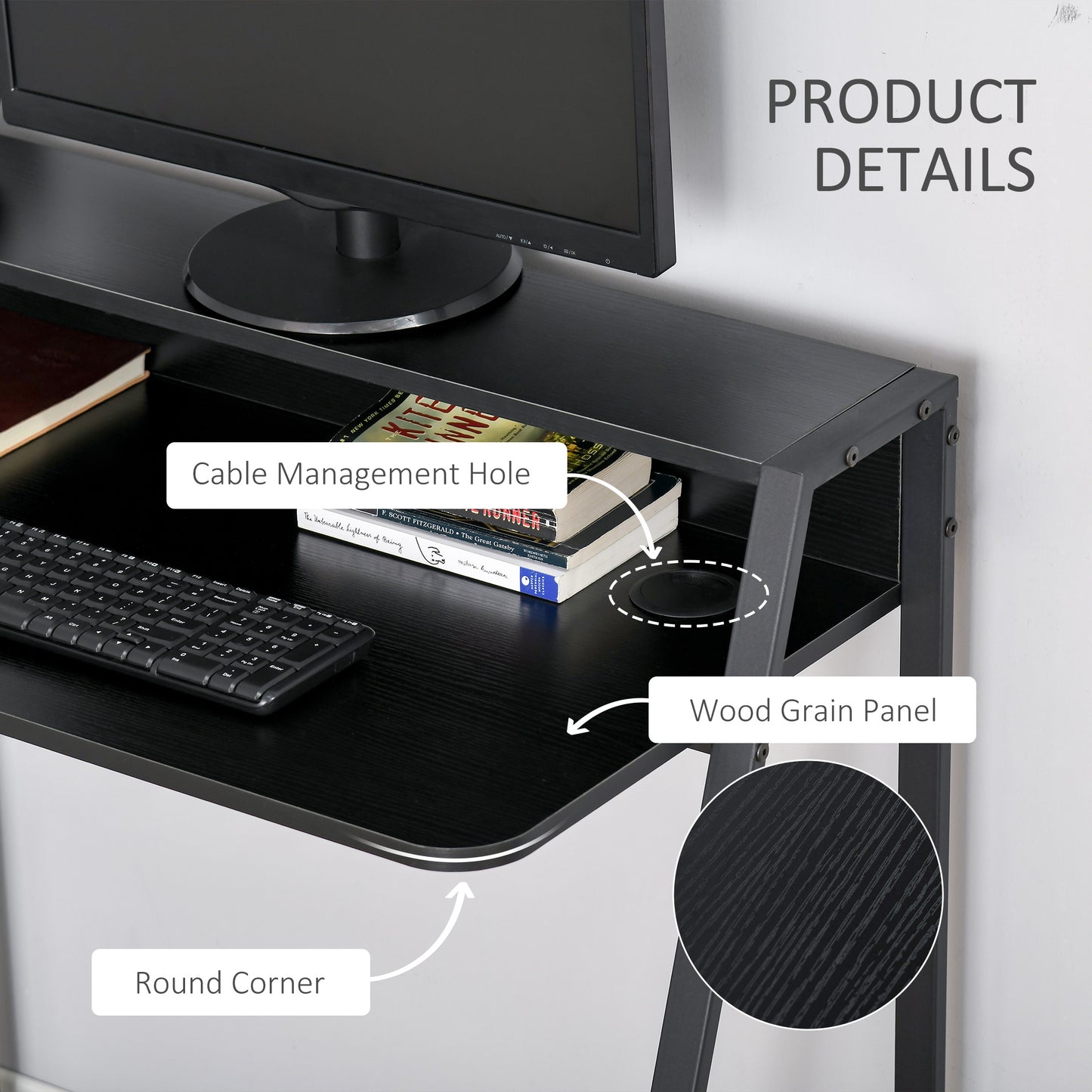 Havi 84cm Wooden Black Compact Writing Desk With Integrated Storage Shelving