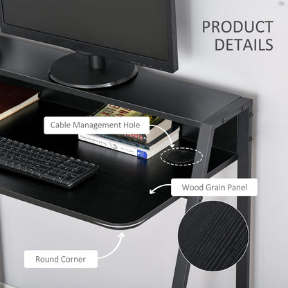 Havi 84cm Wooden Black Compact Writing Desk With Integrated Storage Shelving