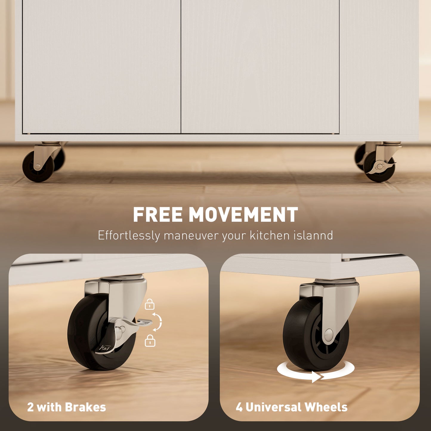 Semi Wooden White Rolling Kitchen Island With Drawer 3 Tier Spice Rack And Towel Rail