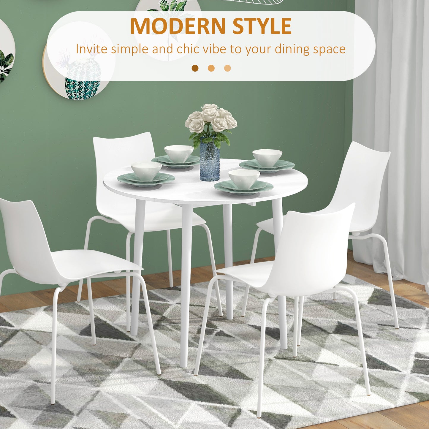 Zinise Solid Wood White Round Folding Dining Table Seating 4 With TaFauxred Legs