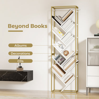 Loelne Wood And Metal Gold Tone And White 10 Tier Modern Display Bookcase