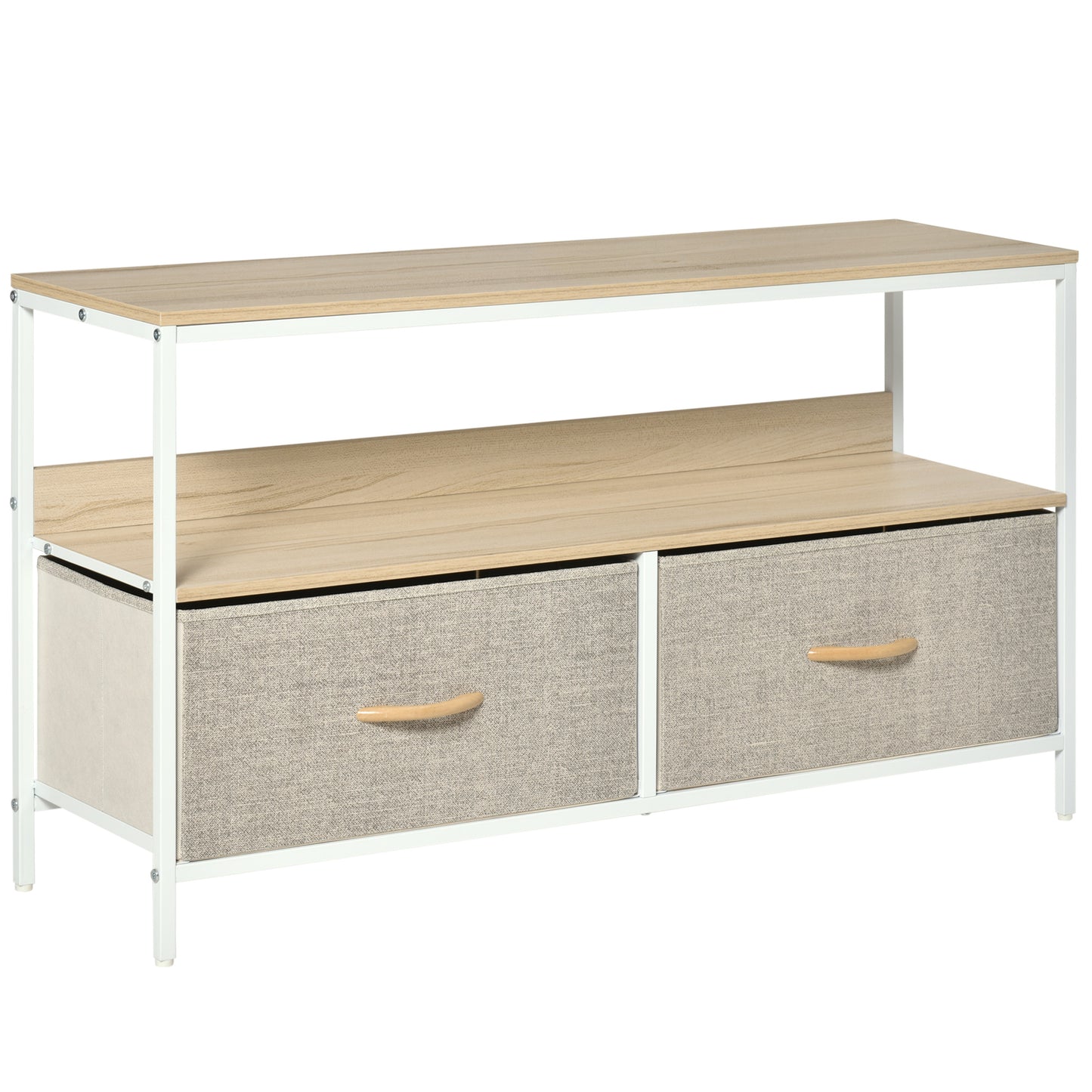 Rare Elha 98cm Wooden Natural TV Cabinet 2 Fabric Fold Down Storage Drawers