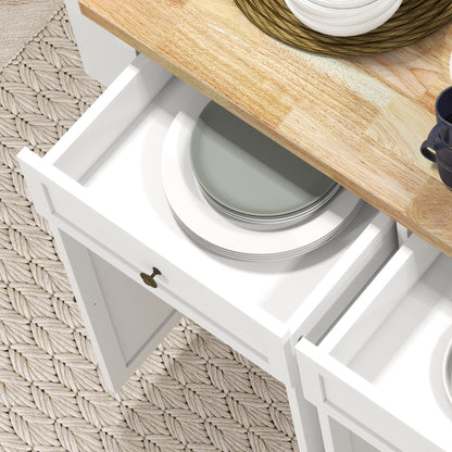 Viratto Natural and White Wooden Rolling Kitchen Island With Drawers And Storage