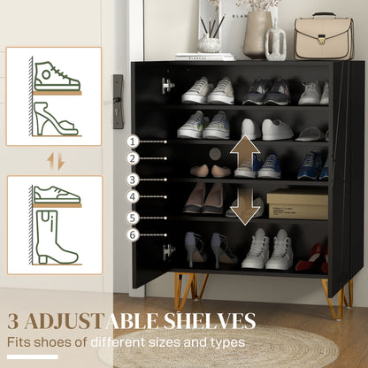 Taco Mosa Wooden Black Slim Shoe Cabinet Modern Geometric Pattern For 15 To 20 Pairs