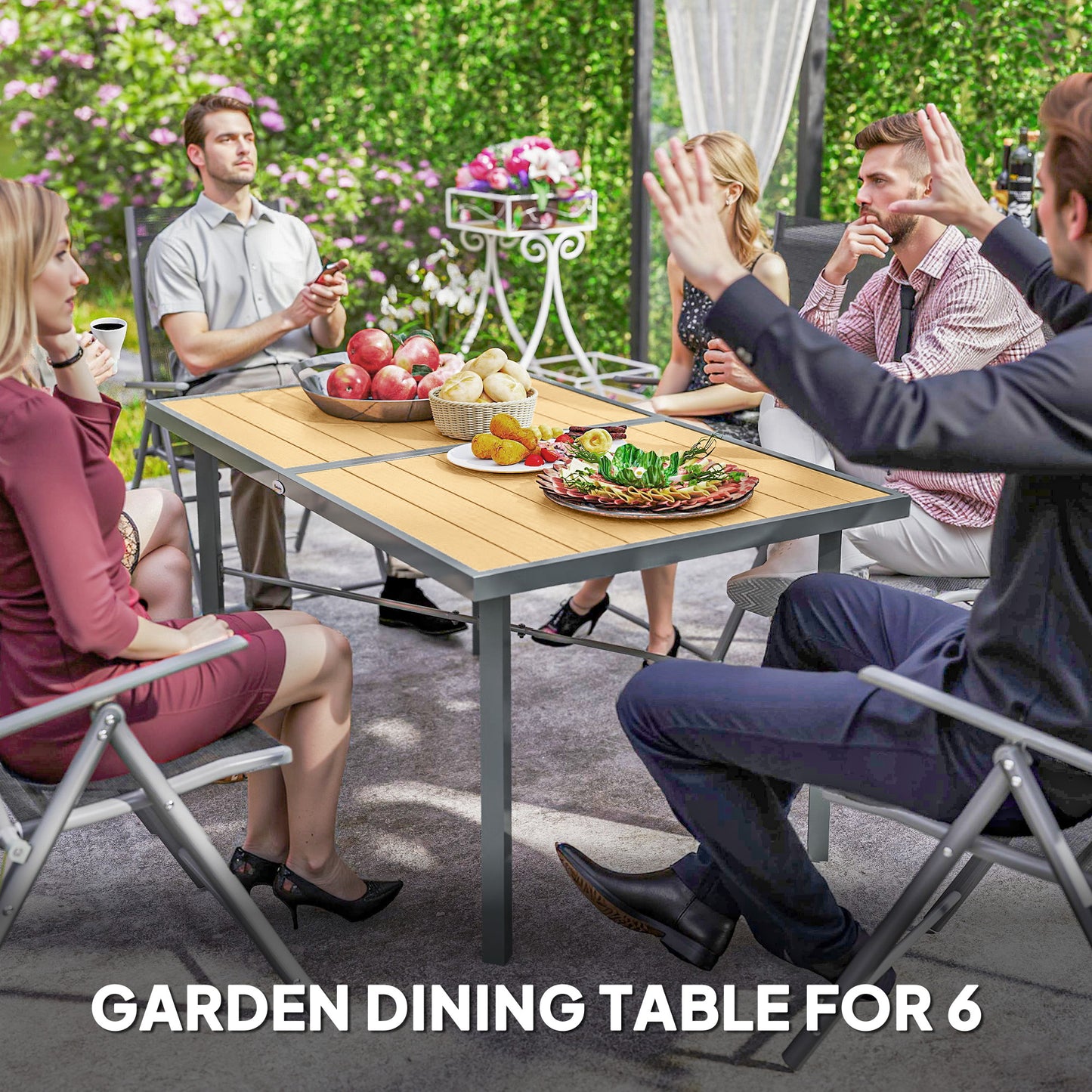 Zirelo Natural Wood Effect Rectangular Garden Dining Table For 6 With Umbrella Hole