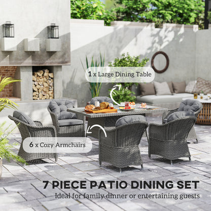 Bami  Light Grey Rattan 6 Seater Outdoor Dining Furniture Set with Glass Rectangular Table
