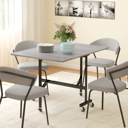 Neseva Wooden Grey Wood Effect Drop Leaf Dining Table With Wheels Seating 6
