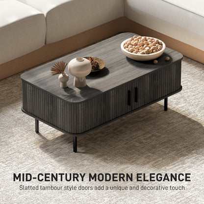 Yocoma Wooden Grey Wood Effect Rectangular Coffee Table With Tambour Doors