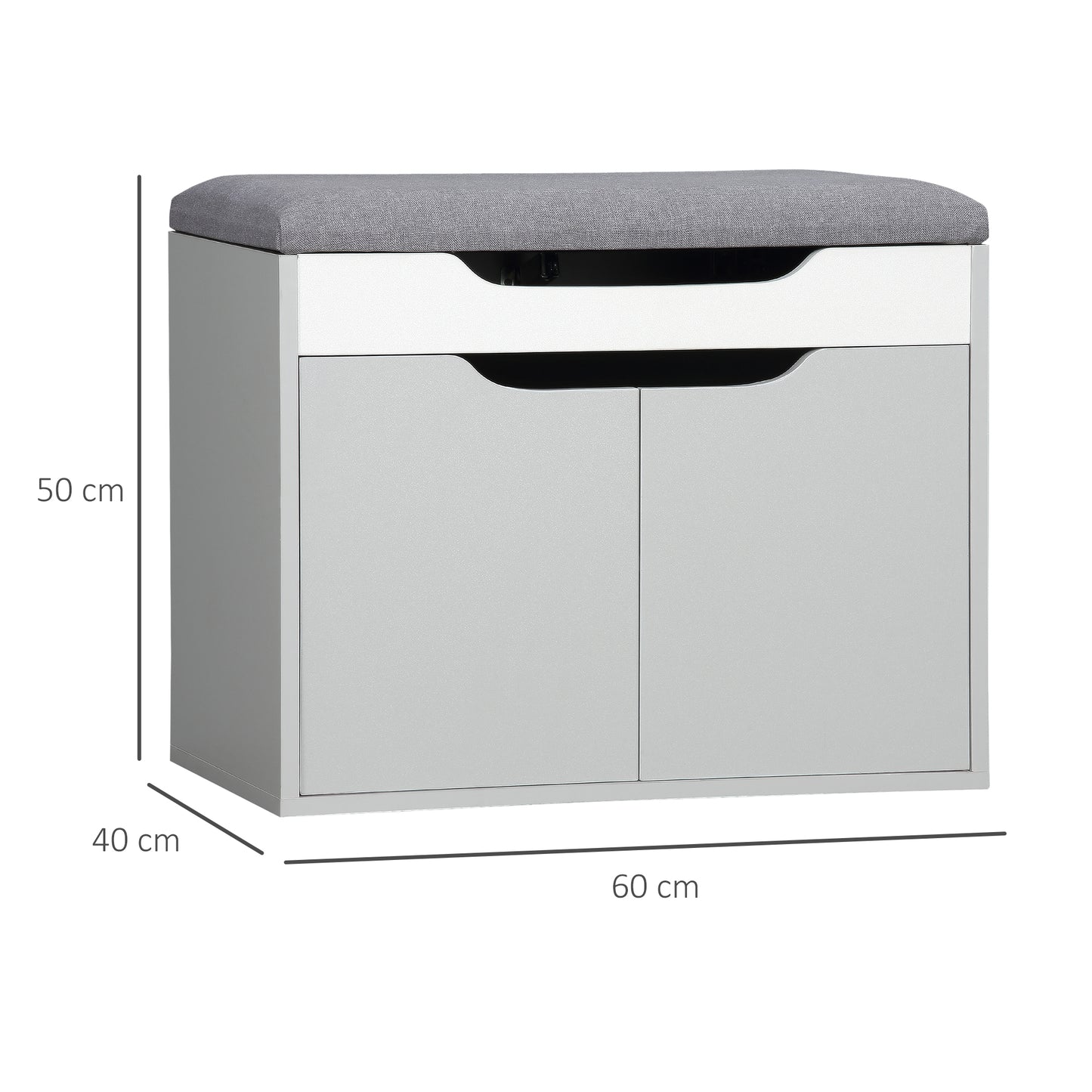 Fasoel Wooden Light Grey Shoe Bench With Cushioned Seat 2 Tier Storage