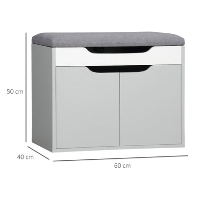 Fasoel Wooden Light Grey Shoe Bench With Cushioned Seat 2 Tier Storage