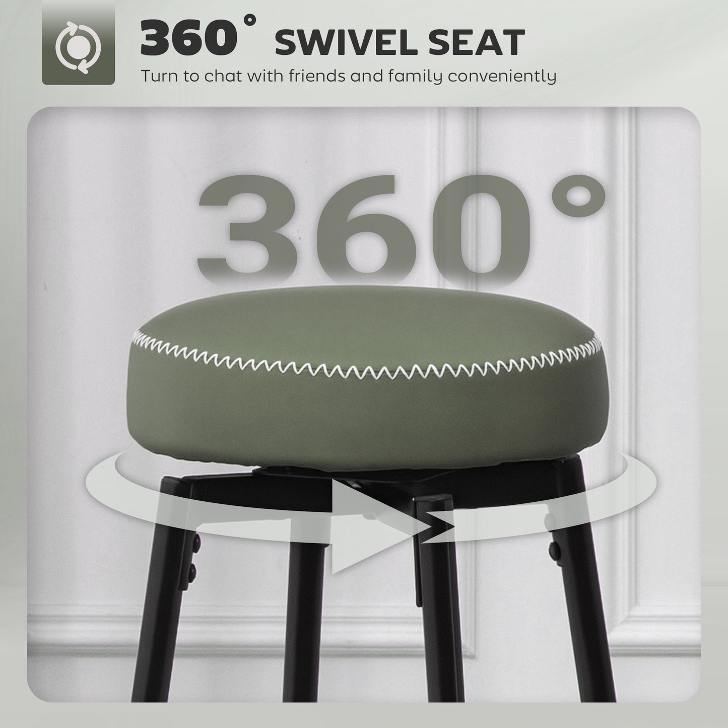 Rivali Faux Leather Green And Black Bar Stools Set Of 2 With Footrests