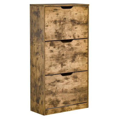 Virare Wooden Rustic Brown Industrial Shoe Cabinet With 3 Flip Drawers For 18 Pairs