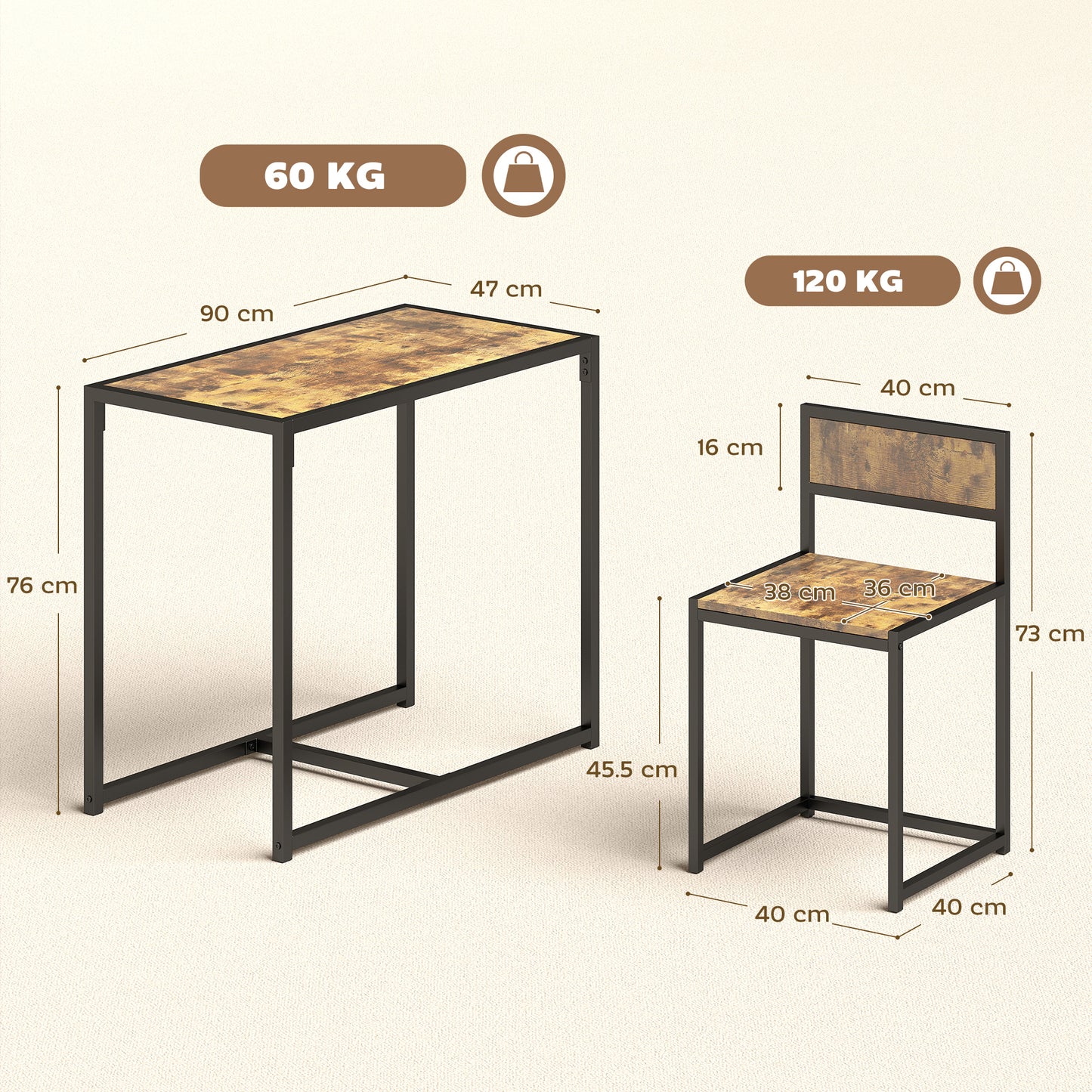 Doel 3 Piece Rustic Brown Wood Effect Table And Stool Set