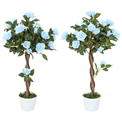 Virama Sura Set Of 2 Artificial White Rose Floral Plants In Pots H8 90cm Light Blue