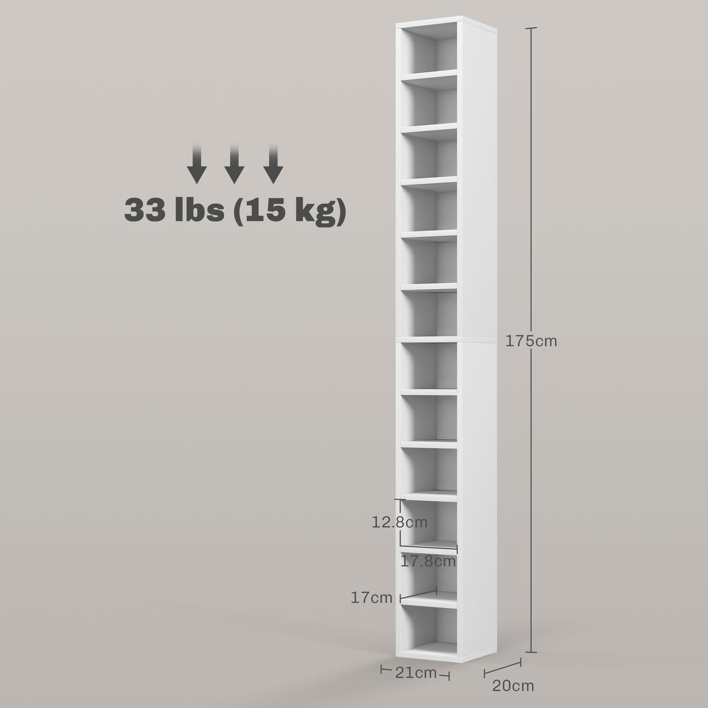 Manina Wood White Tall Narrow CD Storage Tower With 204 Disc Capacity