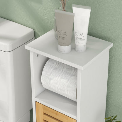 Nohaba White Bathroom Storage Cabinet With Integrated Toilet Roll Holder