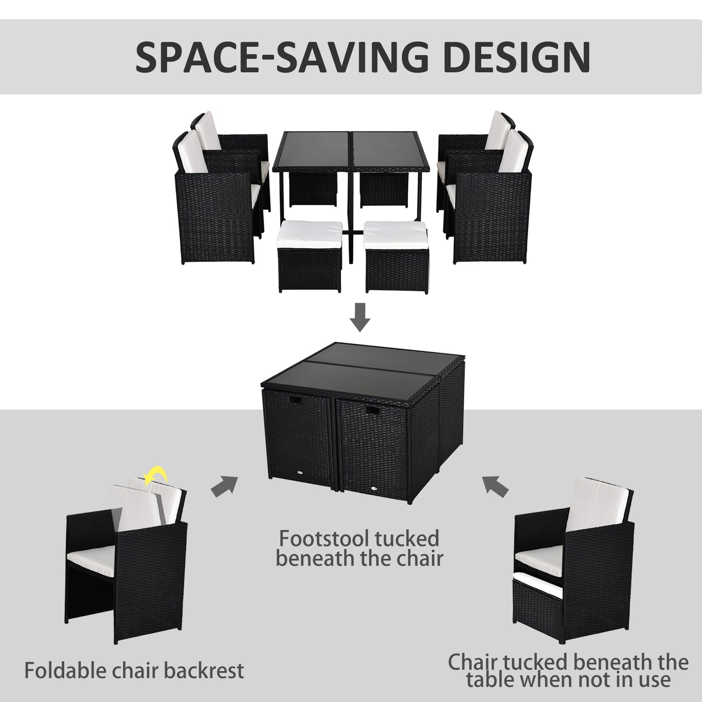 Viro Rattan Black 8 Seater Cube Garden Dining Set With Cushions And Square Glass Table
