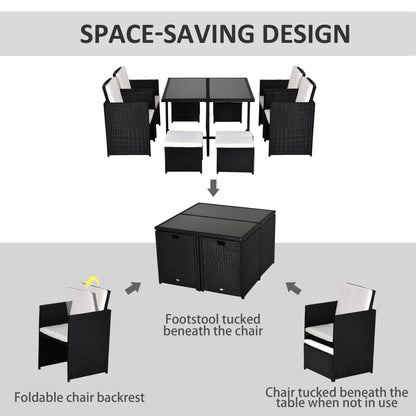 Viro Rattan Black 8 Seater Cube Garden Dining Set With Cushions And Square Glass Table