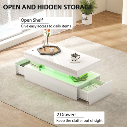 Lomoyo cm High Gloss White LED Coffee Table With Integrated Storage