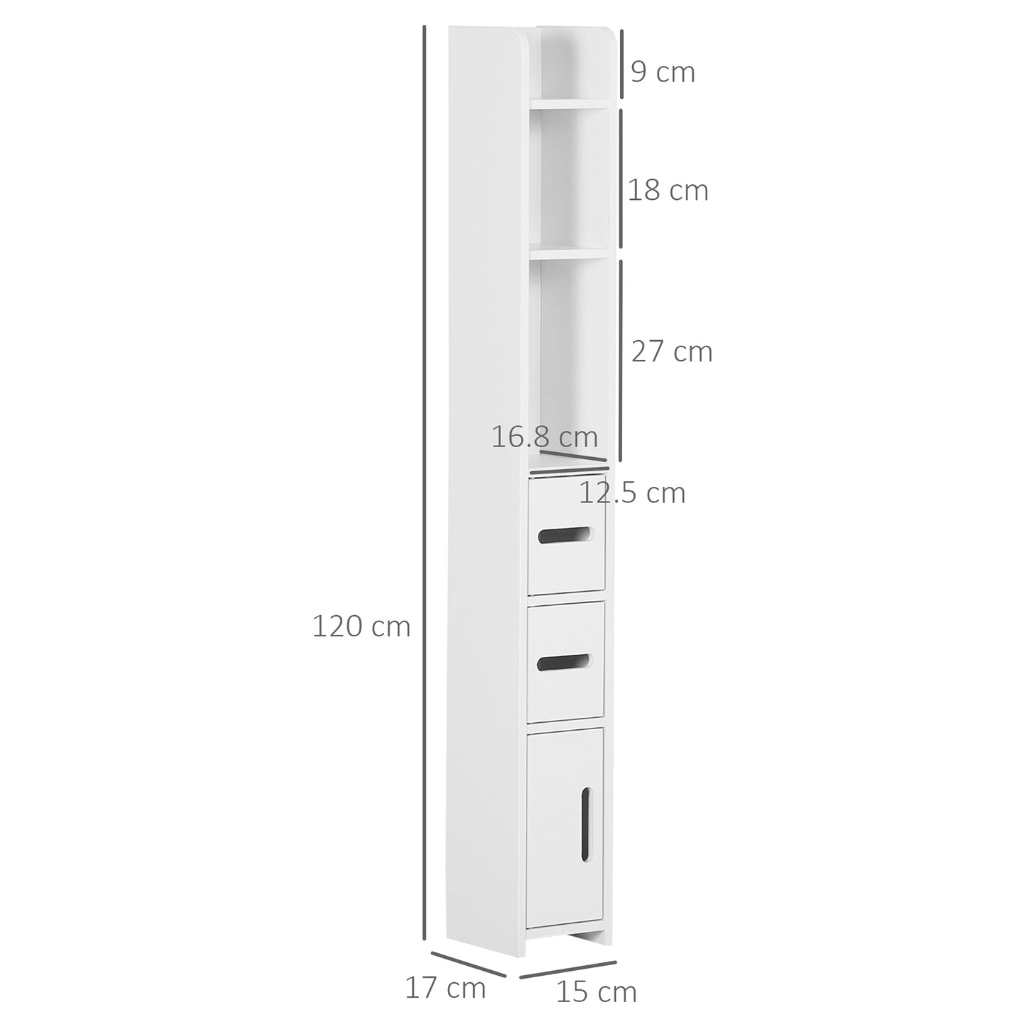 Rizi Tall Freestanding Bathroom Storage Unit With OFauxn Shelves And Cupboards White