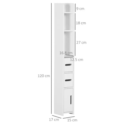 Rizi Tall Freestanding Bathroom Storage Unit With OFauxn Shelves And Cupboards White