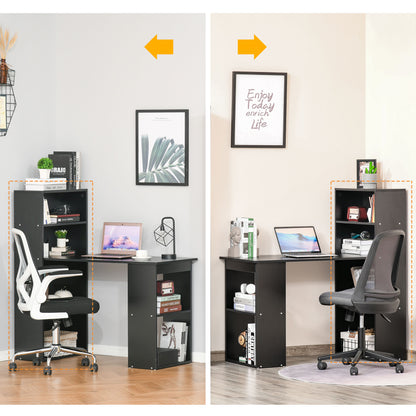 Elni 120cm Wooden Black Study Desk With 6 Tier Bookshelf Storage
