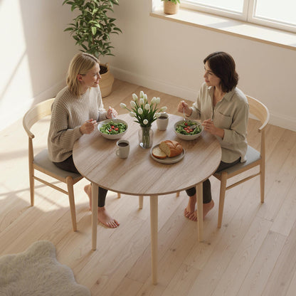 Levadifi Solid Wood Natural Round Folding Dining Table Seating 4 With TaFauxred Legs