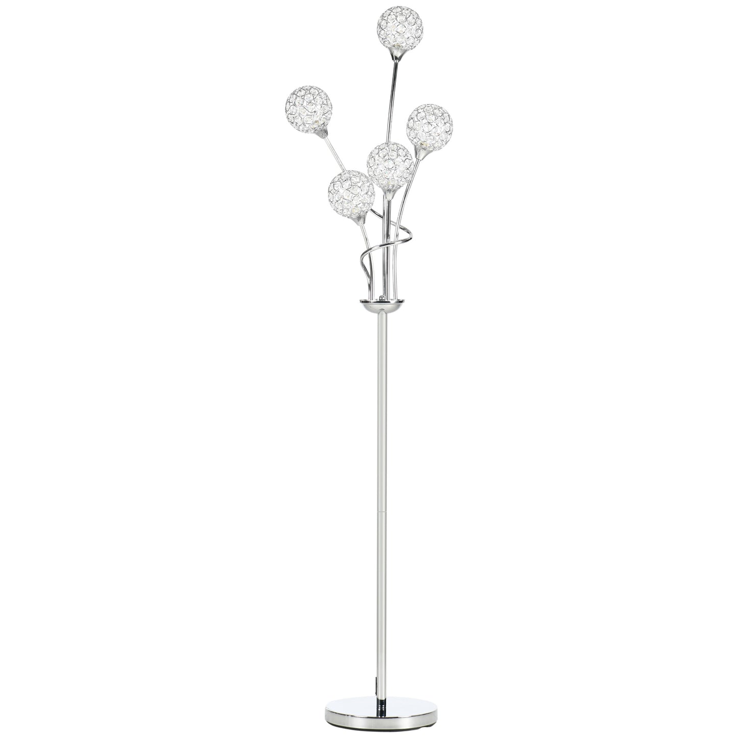LomoveCrystal And Metal Silver 5 Light Upright Floor Lamp 156 cm