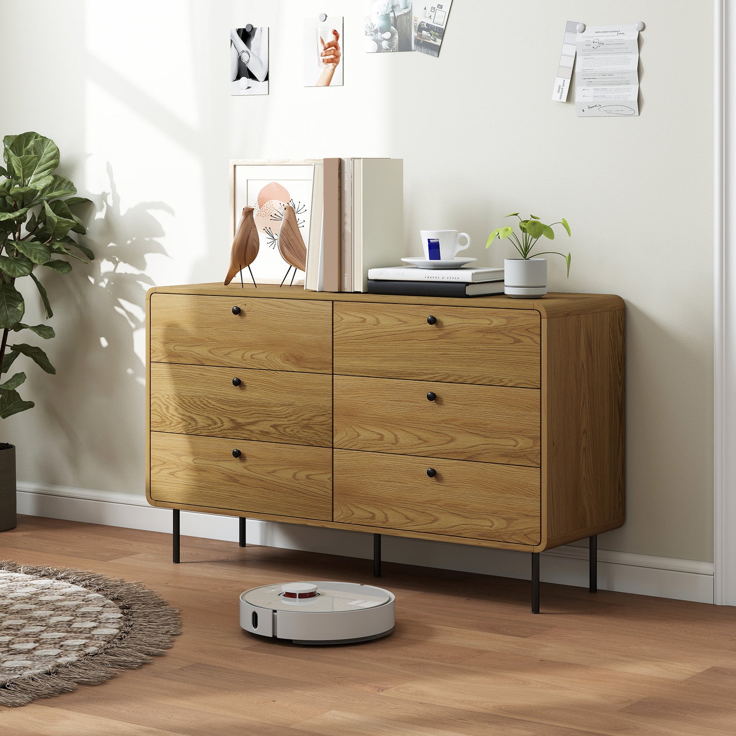Naniba Wood Oak Finish 6 Drawer Storage Chest