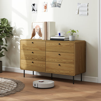 Naniba Wood Oak Finish 6 Drawer Storage Chest