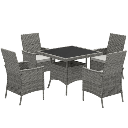 Noha Grey Rattan 4 Seater Outdoor Dining Set with Square Glass Table