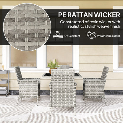 Noha Light Grey Rattan 4 Seater Outdoor Dining Set with Square Glass Table