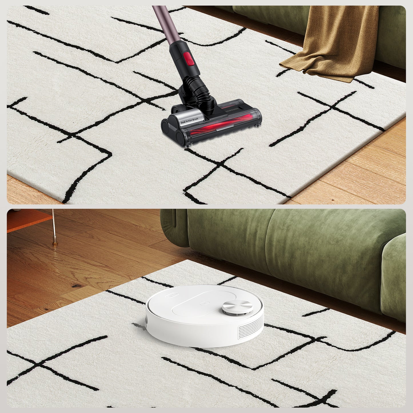 Soelvi White and Black Fluffy High Pile Geometric Rug 170 x 120cm