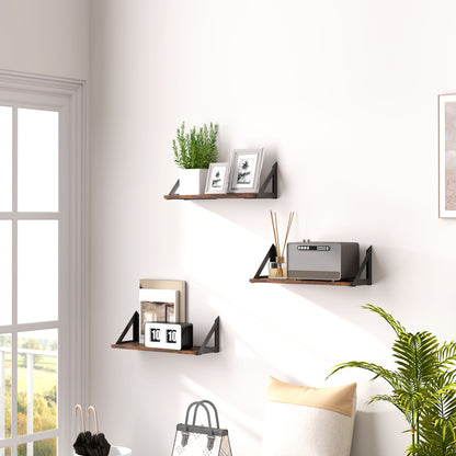 Filozi Wood Rustic Brown Set Of 3 Vintage Style Wall Mounted Shelves 43 cm