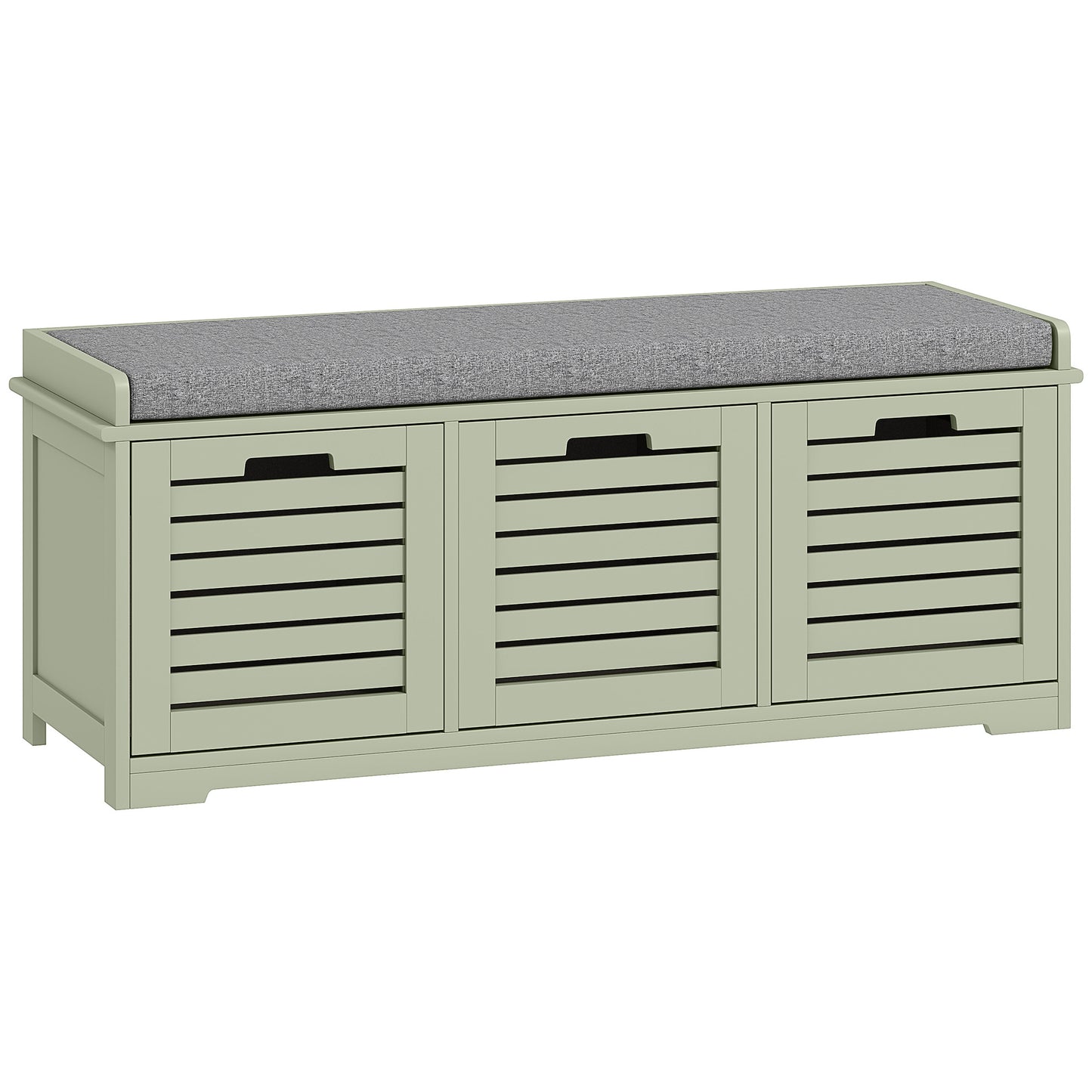 Dilena Wooden Green 3 Drawer Shoe Storage Bench with Grey Padded Seat