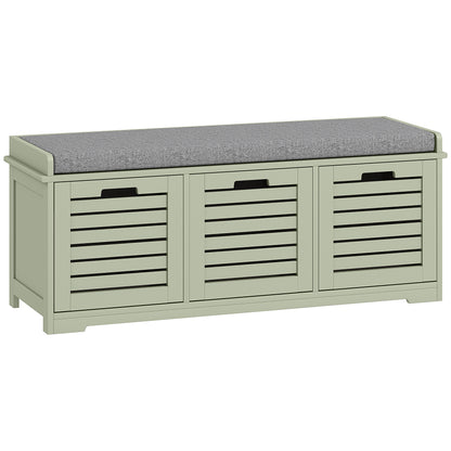 Dilena Wooden Green 3 Drawer Shoe Storage Bench with Grey Padded Seat
