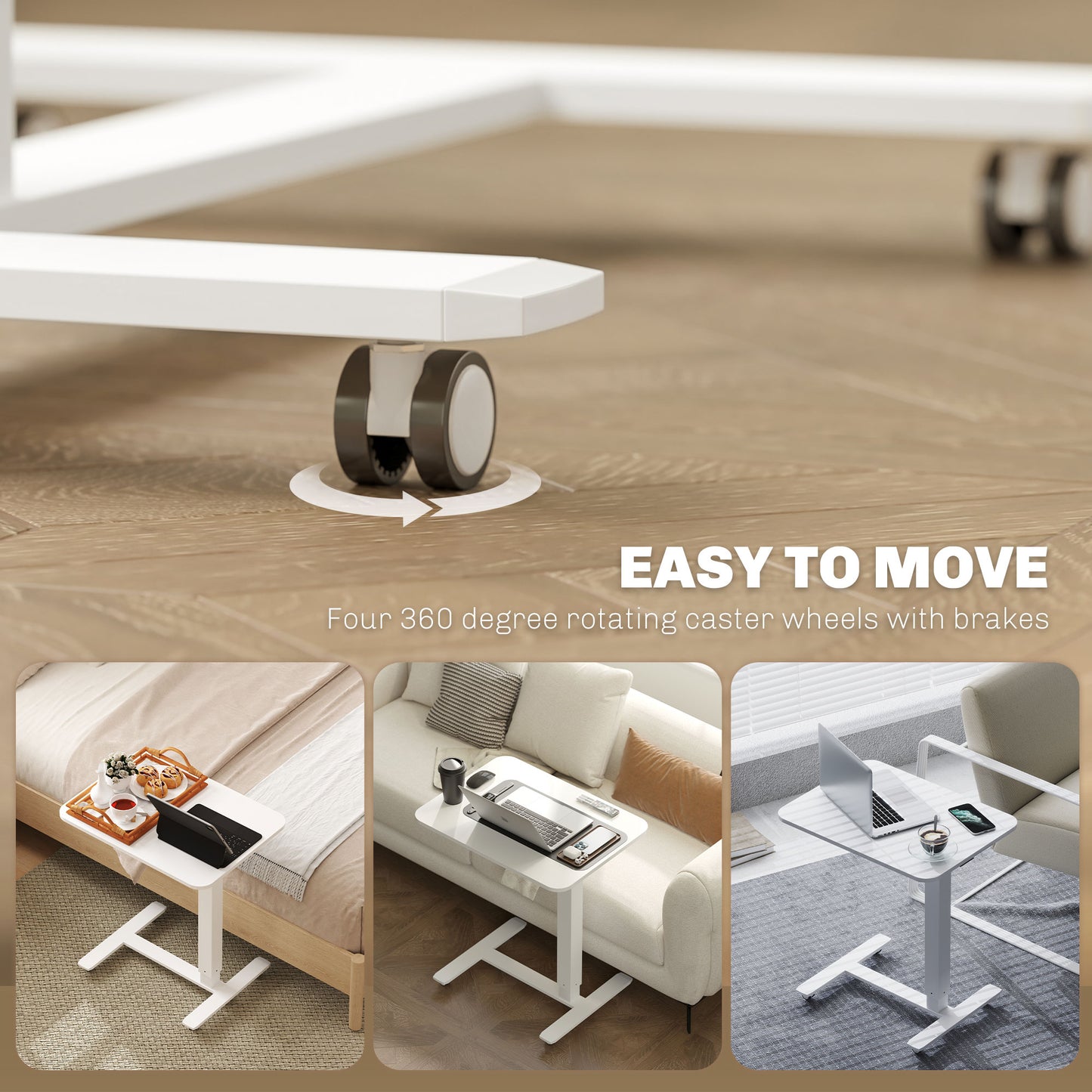 Nelone White Laptop Stand Adjustable Standing Desk On Wheels