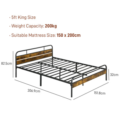 Vizi 5FT Industrial Metal King Bed Frame Black and Brown