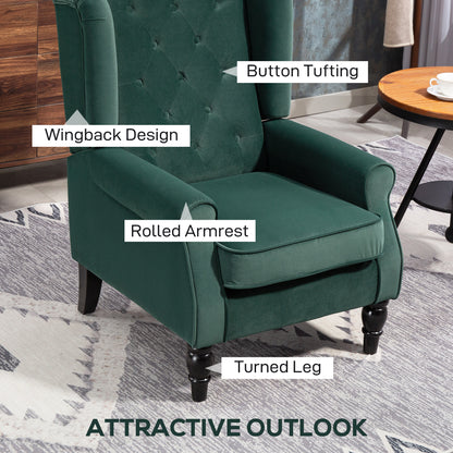 Dona Green Retro Wingback Accent Armchair With Diamond Button Tufted Upholstery