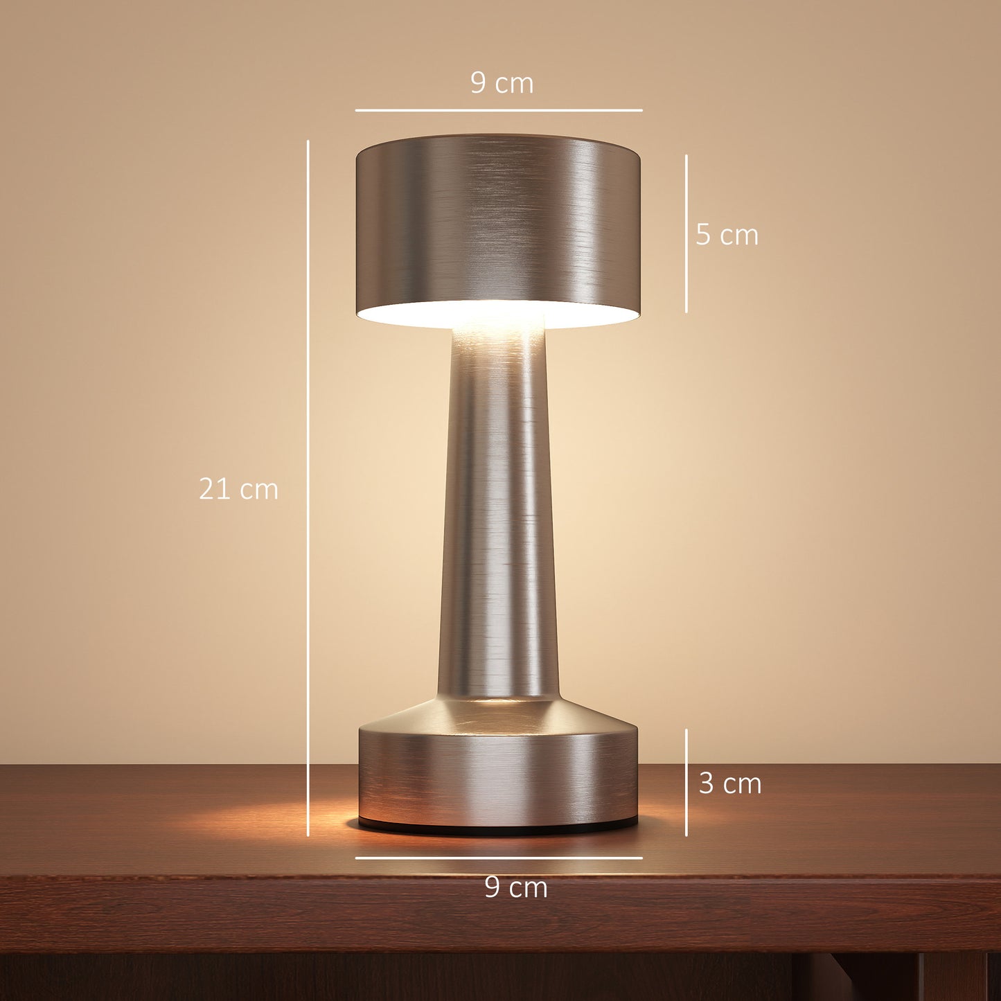 Dova Metal Silver Cordless Touch LED Table Lamp With Rechargeable Battery And 3 Colour Modes