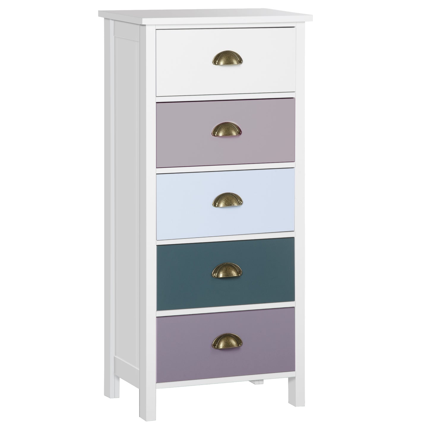Sanido Multicolour Metal And Fabric Blue Slim 5 Drawer Storage Chest