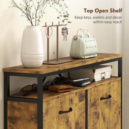 Vebael Wooden Rustic Brown Shoe Cabinet With 4 Flip Drawers And Shelf