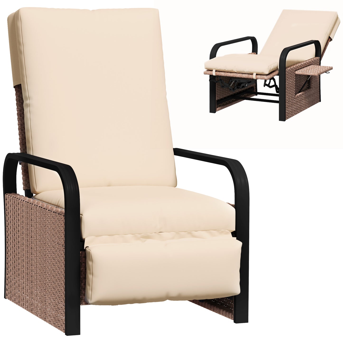 Ratenna Brown Rattan Cream Cushion Reclining Outdoor Armchair