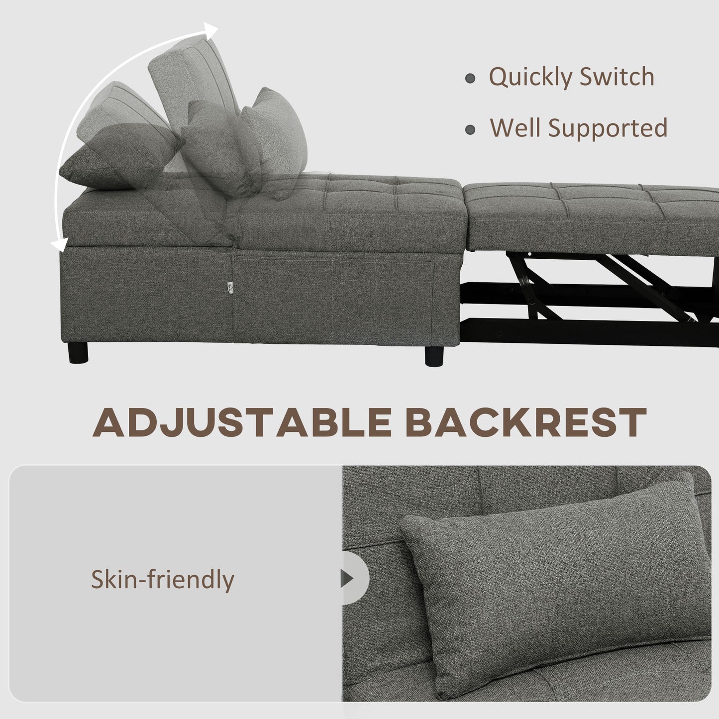 Lulusa Kela Fabric Dark Grey 4 In One Convertible Single Sleeper Chair
