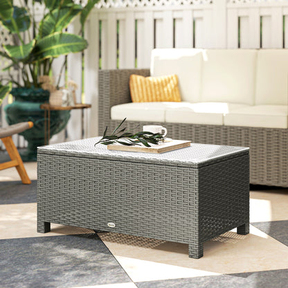 Viluno Pafi Rattan Light Grey Outdoor Coffee Table With Glass Top